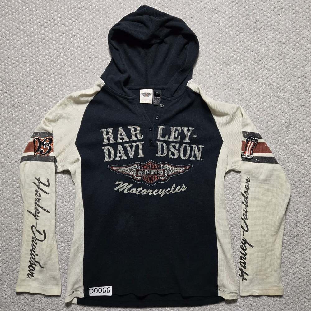 Harley-Davidson Women's Colorblock Thermal Waffle Knit Long Sleeve Henley Hoodie